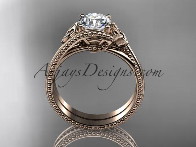 14kt rose gold celtic trinity knot wedding ring, engagement set with a "Forever One" Moissanite center stone CT7322S - AnjaysDesigns