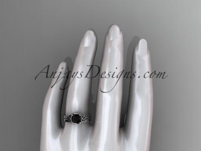14kt white gold celtic trinity knot wedding ring, engagement set with a Black Diamond center stone CT7322S - AnjaysDesigns