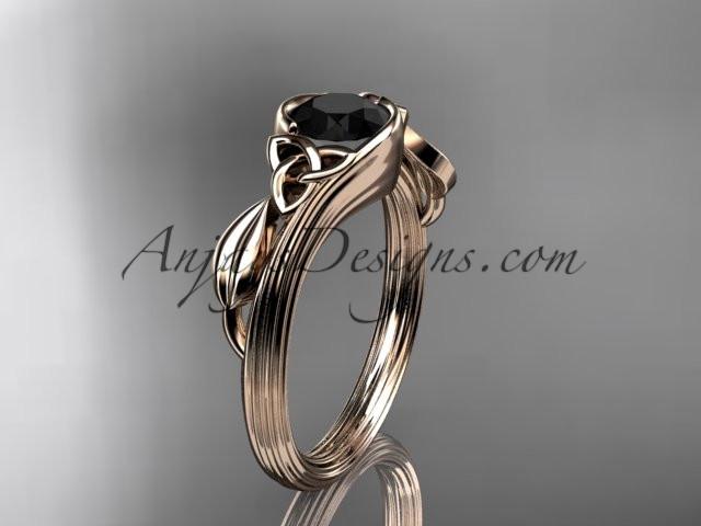 14kt rose gold diamond celtic trinity knot wedding ring, engagement ring with a Black Diamond center stone CT7324 - AnjaysDesigns