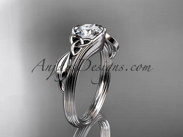 14kt white gold diamond celtic trinity knot wedding ring, engagement ring with a "Forever One" Moissanite center stone CT7324 - AnjaysDesigns