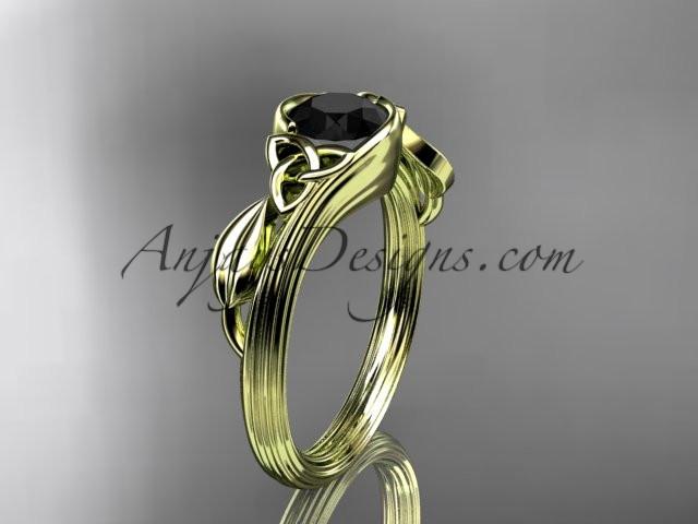 14kt yellow gold diamond celtic trinity knot wedding ring, engagement ring with a Black Diamond center stone CT7324 - AnjaysDesigns