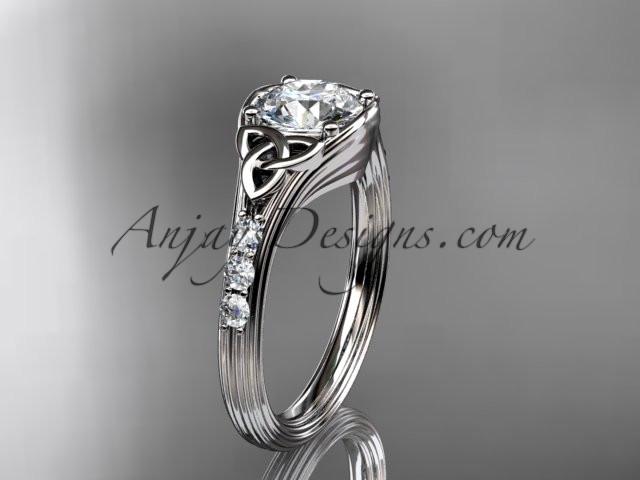 14kt white gold diamond celtic trinity knot wedding ring, engagement ring with a "Forever One" Moissanite center stone CT7333 - AnjaysDesigns