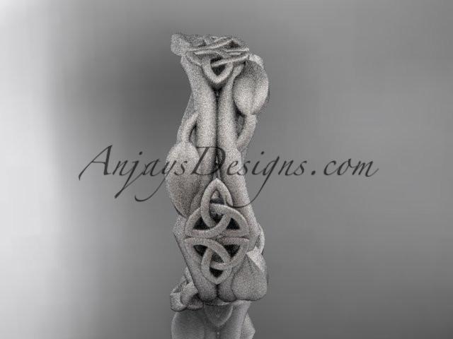 14kt white gold celtic trinity knot matte finish wedding band, engagement ring CT7354G - AnjaysDesigns