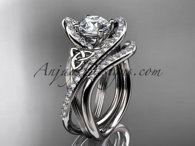 14kt white gold diamond celtic trinity knot wedding ring, engagement set CT7369S - AnjaysDesigns