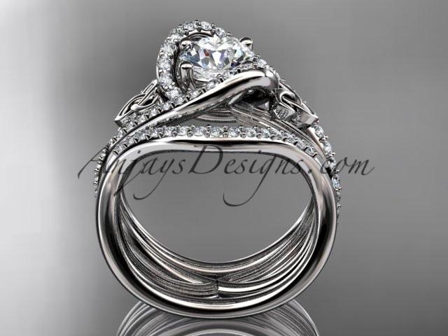 14kt white gold diamond celtic trinity knot wedding ring, engagement ring with double matching band  CT7369S - AnjaysDesigns