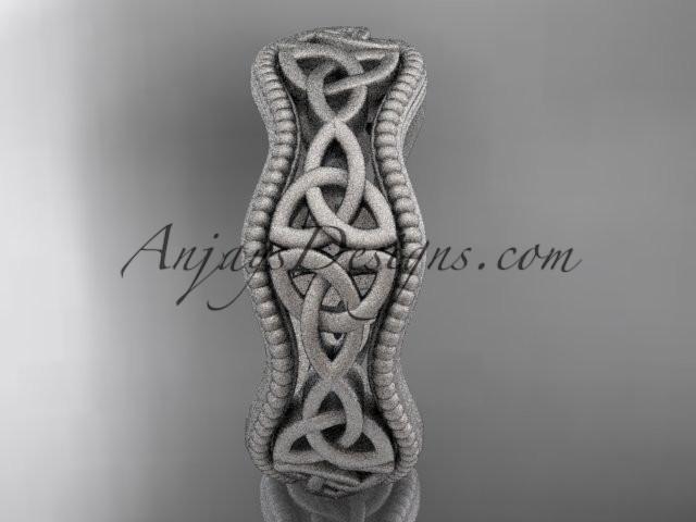 14kt white gold celtic trinity knot matte finish engagement ring, wedding band CT750B - AnjaysDesigns
