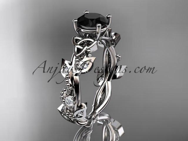 14kt white gold celtic trinity knot engagement ring, wedding ring with a Black Diamond center stone CT759 - AnjaysDesigns