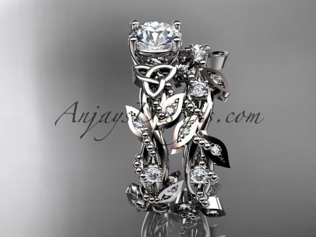 14kt white gold celtic trinity knot engagement set, wedding ring with a "Forever One" Moissanite center stone CT759S - AnjaysDesigns