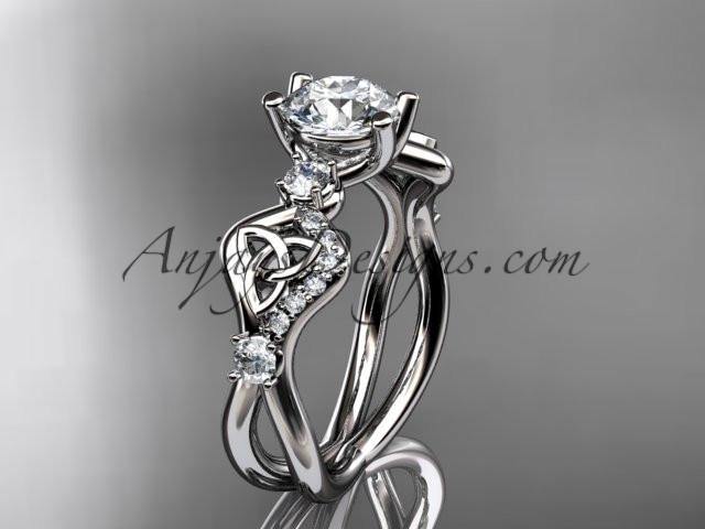 14kt white gold celtic trinity knot engagement ring, wedding ring with a "Forever One" Moissanite center stone CT768 - AnjaysDesigns