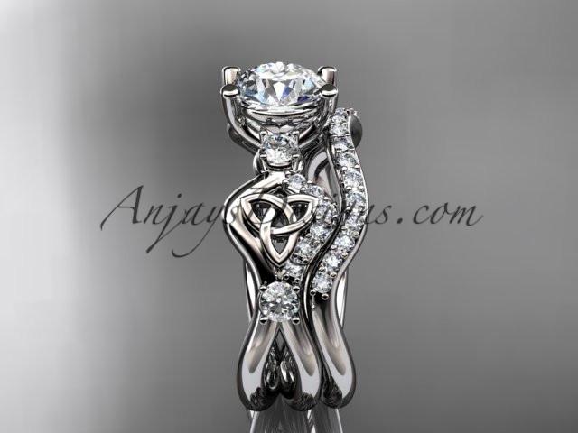 14kt white gold celtic trinity knot engagement set, wedding ring CT768S - AnjaysDesigns