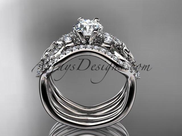 14kt white gold celtic trinity knot engagement ring, wedding ring with a "Forever One" Moissanite center stone and double matching band CT768S - AnjaysDesigns