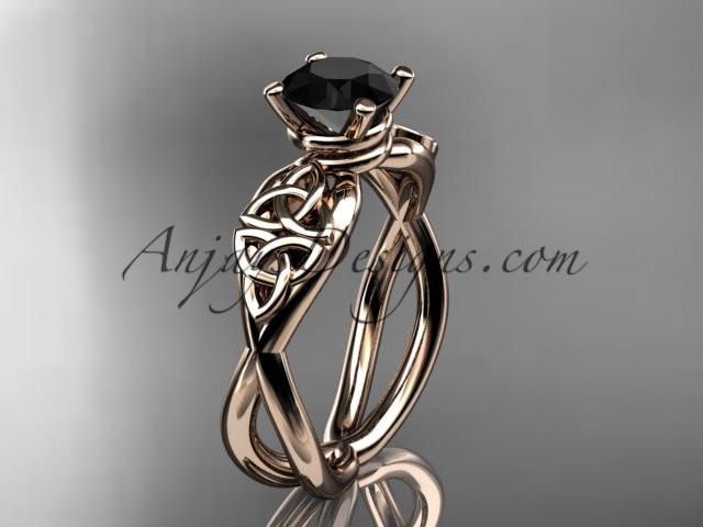 14kt rose gold celtic trinity knot engagement ring, wedding ring with a Black Diamond center stone CT770 - AnjaysDesigns