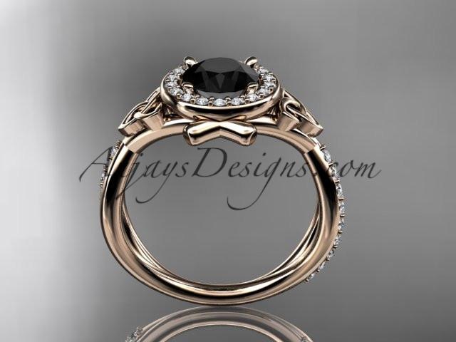 14kt rose gold celtic trinity knot engagement ring, wedding ring with a Black Diamond center stone CT789 - AnjaysDesigns