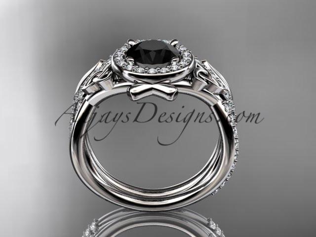 14kt white gold celtic trinity knot engagement set, wedding ring with a Black Diamond center stone CT789S - AnjaysDesigns