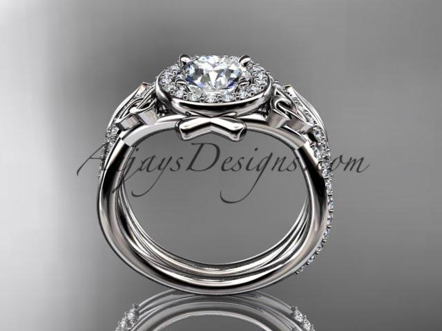 14kt white gold celtic trinity knot engagement set, wedding ring with a "Forever One" Moissanite center stone CT789S - AnjaysDesigns