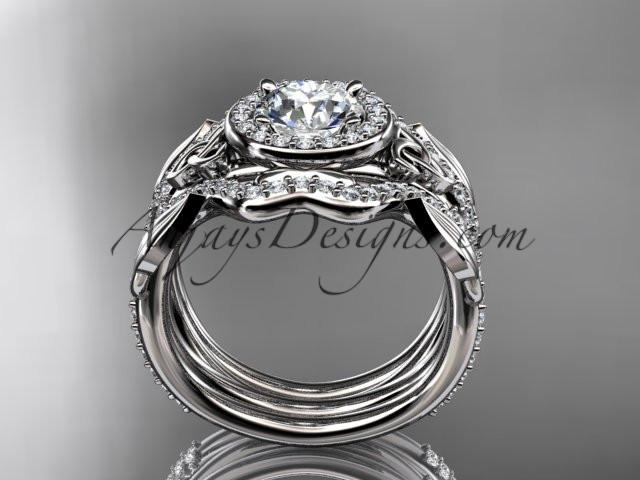 14kt white gold celtic trinity knot engagement ring, wedding ring with double matching band CT789S - AnjaysDesigns
