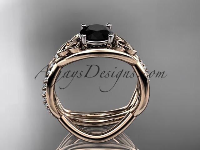 14kt rose gold celtic trinity knot engagement set, wedding ring with a Black Diamond center stone CT790S - AnjaysDesigns