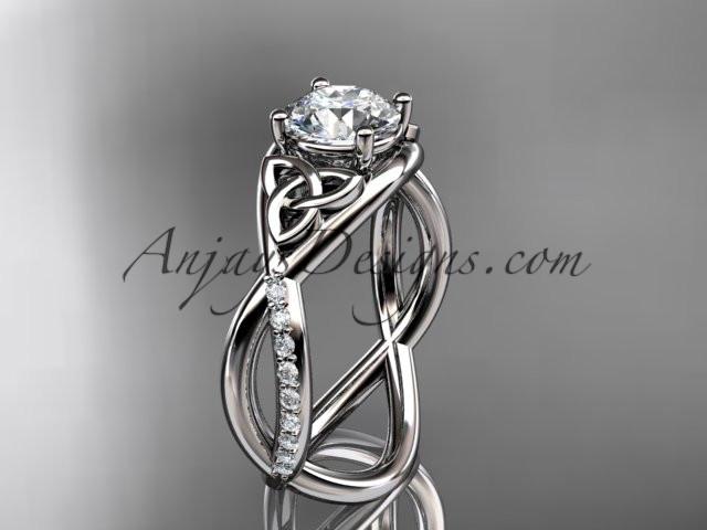 14kt white gold celtic trinity knot engagement ring, wedding ring with a "Forever One" Moissanite center stone CT790 - AnjaysDesigns