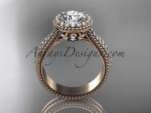 14kt rose gold diamond floral wedding set, engagement ring ADLR101S - AnjaysDesigns