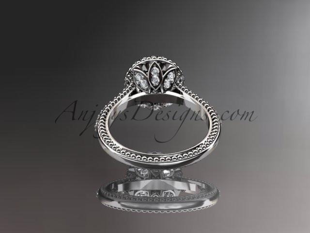 14kt white gold diamond floral wedding ring,engagement ring with blue sapphire center stone ADLR101 - AnjaysDesigns