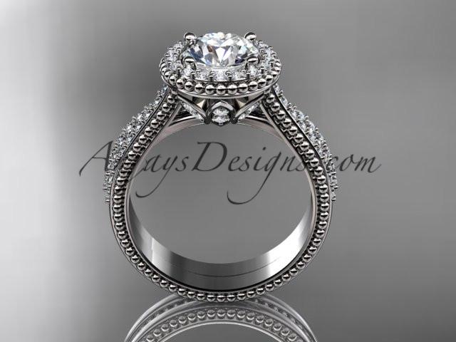 14kt white gold diamond floral wedding set, engagement ring ADLR101S - AnjaysDesigns