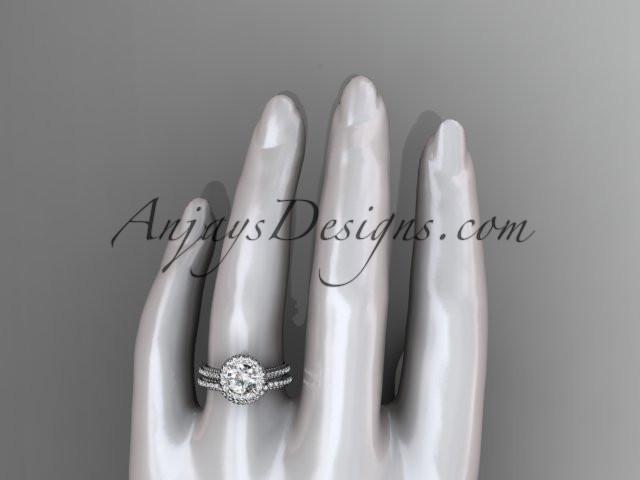 14kt white gold diamond floral wedding set, engagement ring ADLR101S - AnjaysDesigns