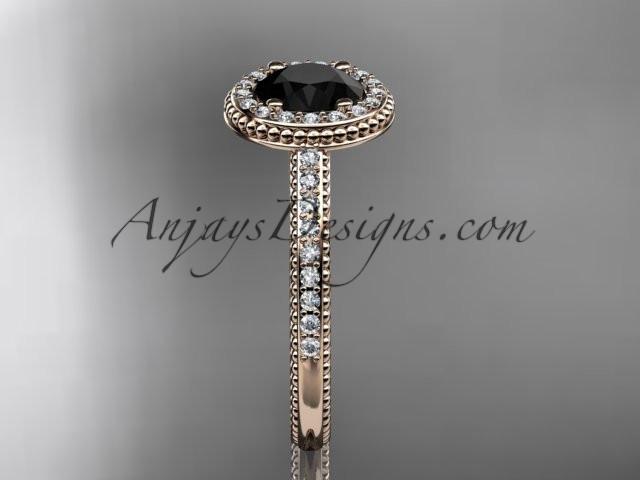 14kt rose gold diamond unique engagement ring, wedding ring with a Black Diamond center stone ADER104 - AnjaysDesigns