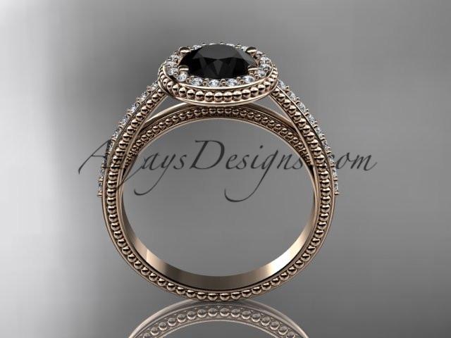 14kt rose gold diamond unique engagement ring, wedding ring with a Black Diamond center stone ADER104 - AnjaysDesigns