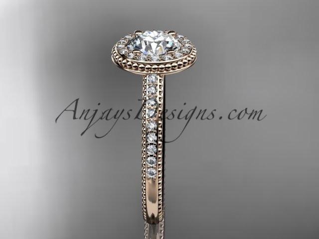 14kt rose gold diamond unique engagement ring, wedding ring with a "Forever One" Moissanite center stone ADER104 - AnjaysDesigns