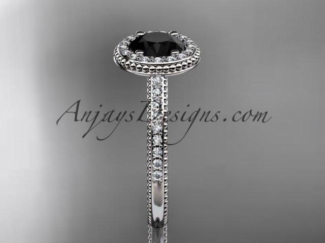 platinum diamond unique engagement ring, wedding ring with a Black Diamond center stone ADER104 - AnjaysDesigns