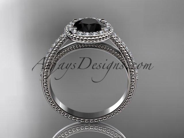 platinum diamond unique engagement ring, wedding ring with a Black Diamond center stone ADER104 - AnjaysDesigns