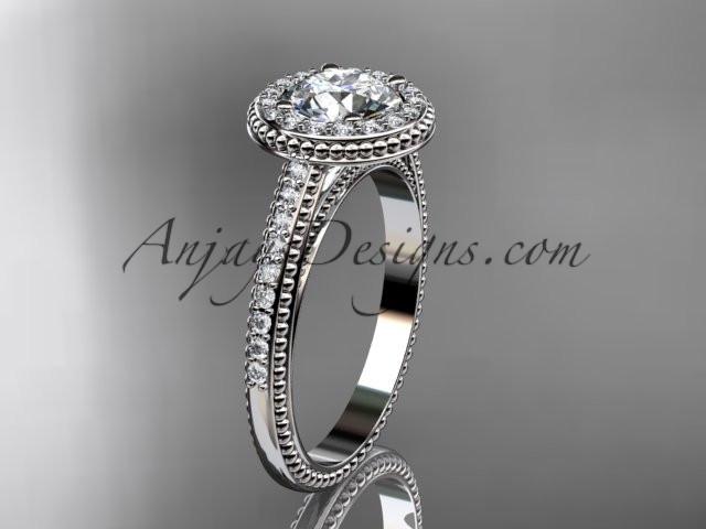 Platinum diamond unique engagement ring, wedding ring with a "Forever One" Moissanite center stone ADER104 - AnjaysDesigns