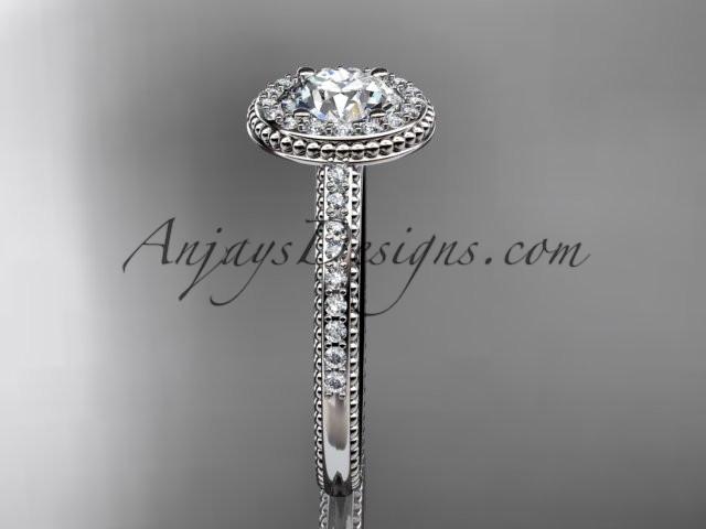 Platinum diamond unique engagement ring, wedding ring with a "Forever One" Moissanite center stone ADER104 - AnjaysDesigns