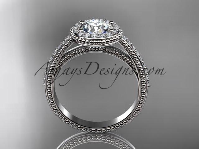 Platinum diamond unique engagement ring, wedding ring with a "Forever One" Moissanite center stone ADER104 - AnjaysDesigns