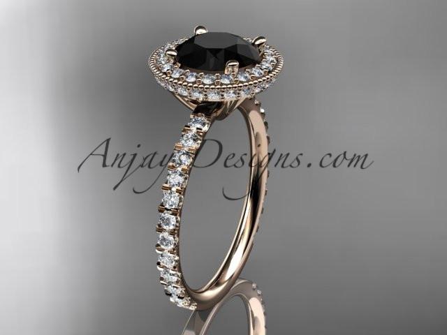 14kt rose gold diamond unique engagement ring, wedding ring with a Black Diamond center stone ADER106 - AnjaysDesigns