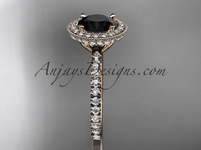 14kt rose gold diamond unique engagement ring, wedding ring with a Black Diamond center stone ADER106 - AnjaysDesigns