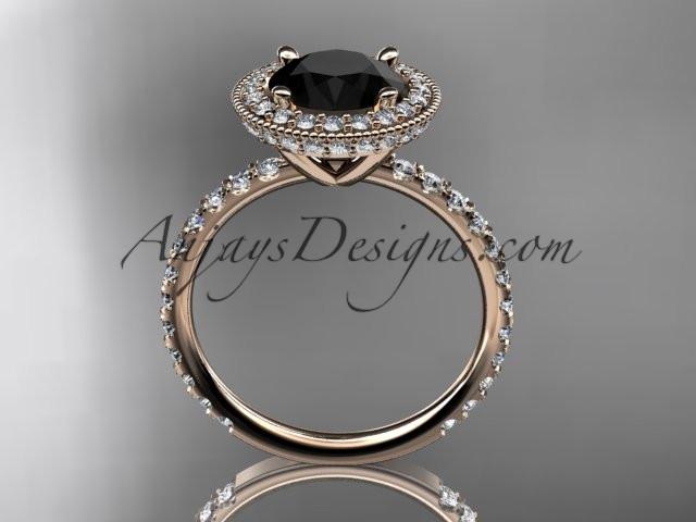14kt rose gold diamond unique engagement ring, wedding ring with a Black Diamond center stone ADER106 - AnjaysDesigns