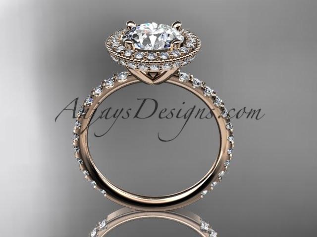 14kt rose gold diamond unique engagement ring, wedding ring with a "Forever One" Moissanite center stone ADER106 - AnjaysDesigns