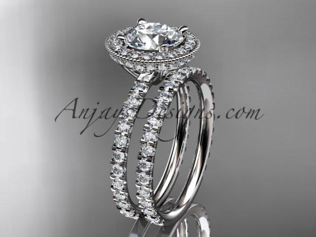 platinum diamond unique wedding ring, engagement set with a "Forever One" Moissanite center stone ADER106S - AnjaysDesigns