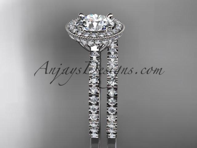 platinum diamond unique wedding ring, engagement set with a "Forever One" Moissanite center stone ADER106S - AnjaysDesigns