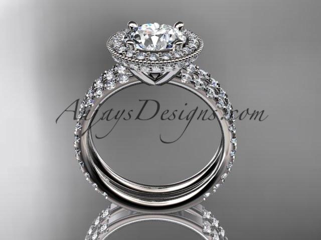 platinum diamond unique wedding ring, engagement set with a "Forever One" Moissanite center stone ADER106S - AnjaysDesigns