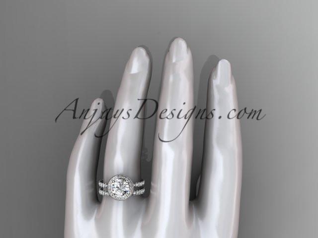 platinum diamond unique wedding ring, engagement set with a "Forever One" Moissanite center stone ADER106S - AnjaysDesigns