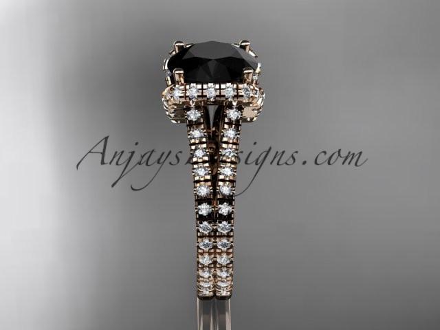 14kt rose gold diamond unique engagement ring, wedding ring with a Black Diamond center stone ADER107 - AnjaysDesigns