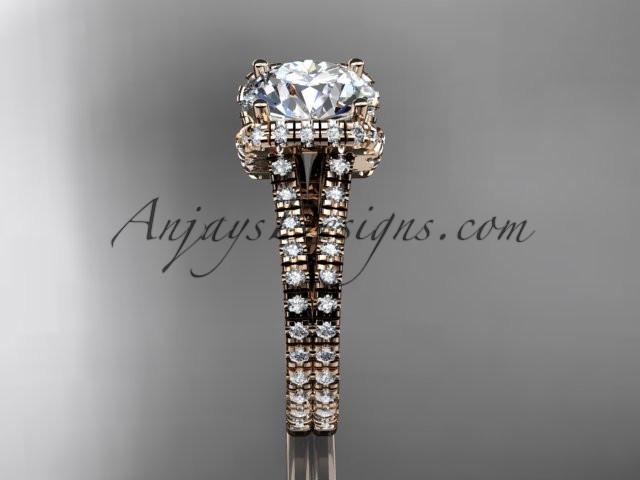 14kt rose gold diamond unique engagement ring, wedding ring with a "Forever One" Moissanite center stone ADER107 - AnjaysDesigns