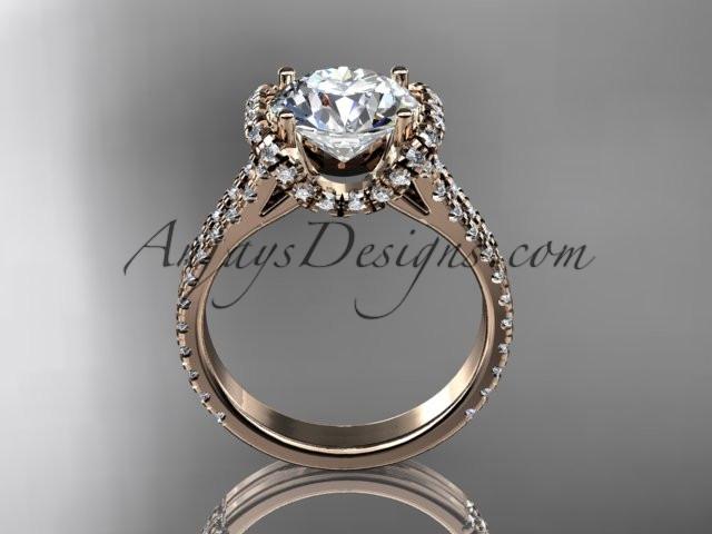 14kt rose gold diamond unique engagement ring, wedding ring with a "Forever One" Moissanite center stone ADER107 - AnjaysDesigns