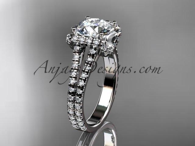 14kt white gold diamond unique engagement ring, wedding ring with a "Forever One" Moissanite center stone ADER107 - AnjaysDesigns