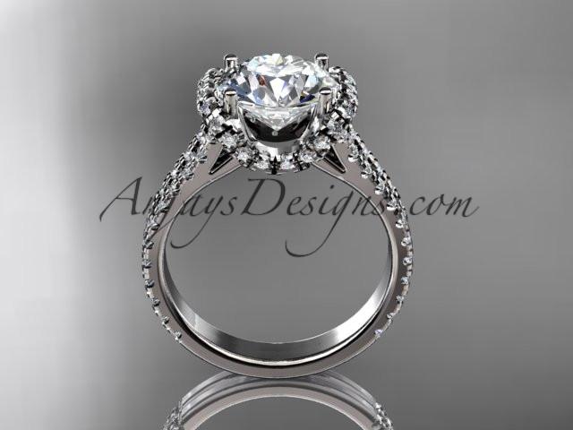 Platinum diamond unique engagement ring, wedding ring with a "Forever One" Moissanite center stone ADER107 - AnjaysDesigns