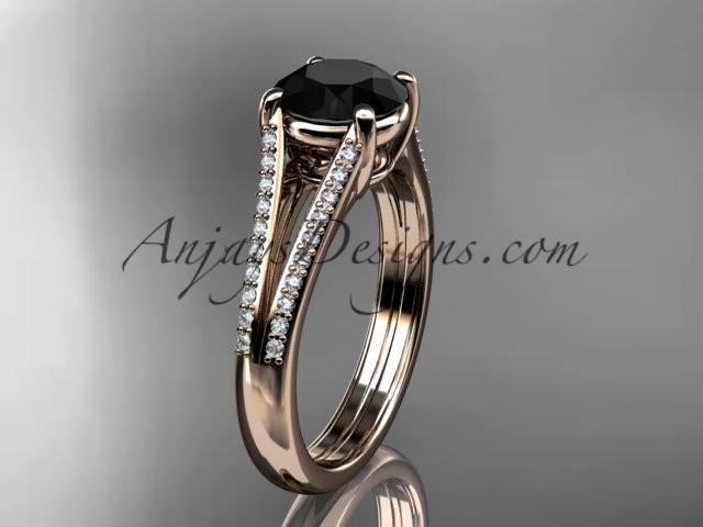 14kt rose gold diamond unique engagement ring, wedding ring with a Black Diamond center stone ADER108 - AnjaysDesigns