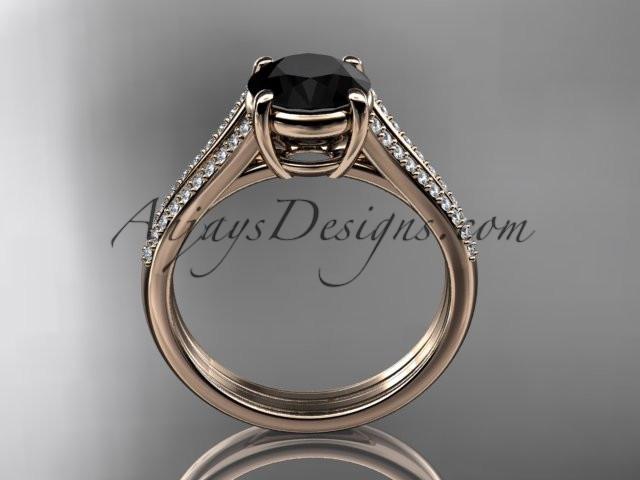 14kt rose gold diamond unique engagement ring, wedding ring with a Black Diamond center stone ADER108 - AnjaysDesigns
