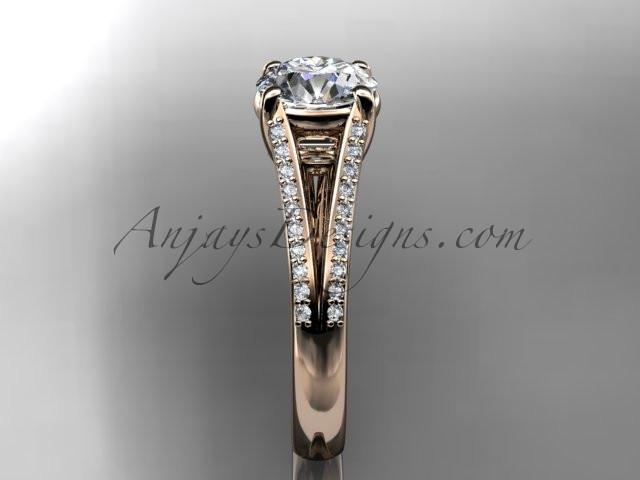 14kt rose gold diamond unique engagement ring, wedding ring with a "Forever One" Moissanite center stone ADER108 - AnjaysDesigns